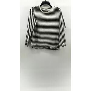 UNIQLO Women's Black-White Striped Crewneck Long Sleeve Round-Hem Top SZ L